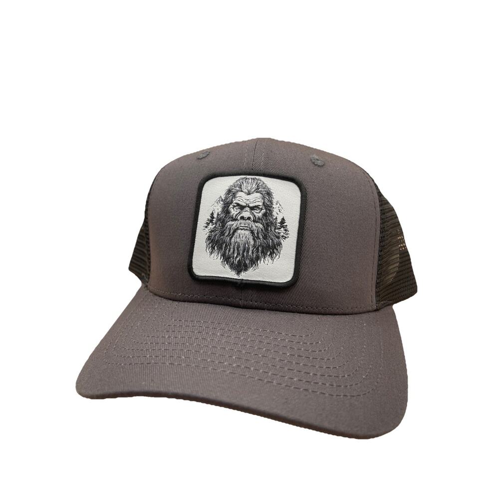 Dark Gray Blackfoot Sasquatch Patch Snapback Trucker Hat | PNW Outdoor Cap Brown